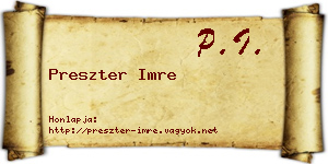Preszter Imre névjegykártya
